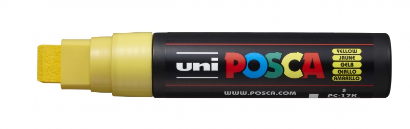 Posca PC-17K Marcador de Pintura - Punta Biselada de Poliester 15mm - Ancho de Trazo Muy Grueso - Tinta Base al Agua - Resistente a la Luz - No Permanente - Color Amarillo · Pack de 5 uds.