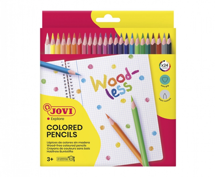 Jovi Woodless Pack de 24 Lapices de Colores - Forma Triangular - Minas Resistentes - Sin Madera - Colores Surtidos