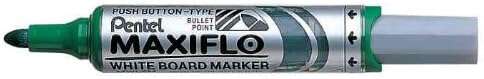 Pentel Maxiflo Rotulador para Pizarra Blanca - Regulacion del Flujo de Tinta - Punta Redonda - Ancho de Linea 2,5mm - 50% de Materiales Reciclados - Color Verde · Pack de 12 uds.
