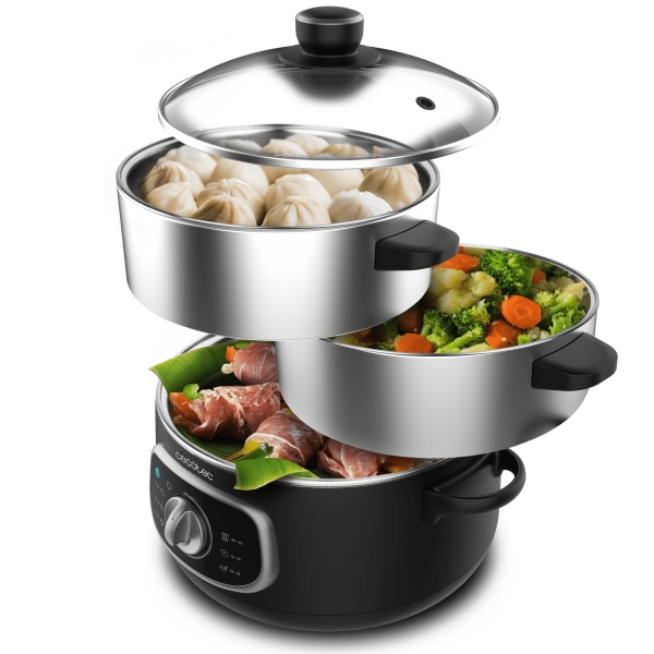 Cecotec Vapovita SteelPot Vaporera Multifuncional - 1300W - Cocina Saludable - Recipientes de Acero Inoxidable - Capacidad de 10L - Tiempo Ajustable - Apagado Automatico - Facil Limpieza - C