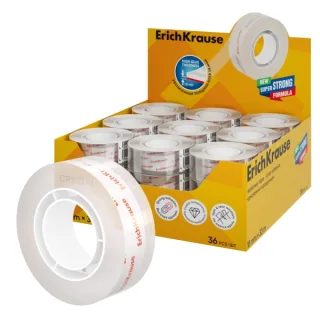 ErichKrause Crystal Expositor con 36 Cintas Adhesivas - Alta Adhesion - 18mm de Ancho - 33 Metros - Resistente al Desgarro Longitudinal - Color Transparente