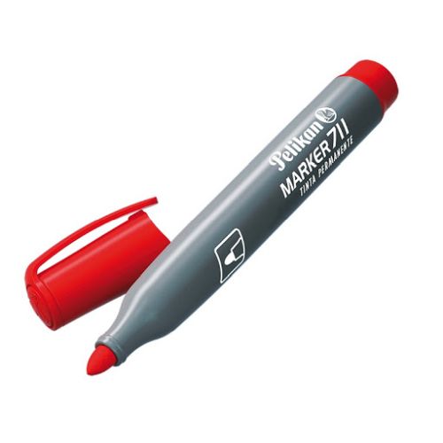 Pelikan 711F Rotulador Permanente - Punta de Fibra Redonda Gruesa - Secado Rapido - Resistente al Agua - Color Rojo · Pack de 10 uds.