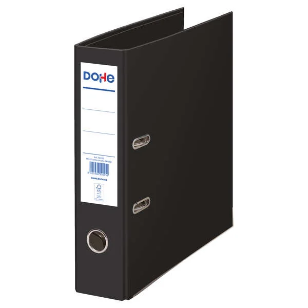 Dohe Ecofile Archivador de Palanca Tamaño Folio 320x285mm - Carton Rigido Forrado - Ollao, Rado, Tarjetero Adhesivo - Cantonera Larga Metalica - Color Negro