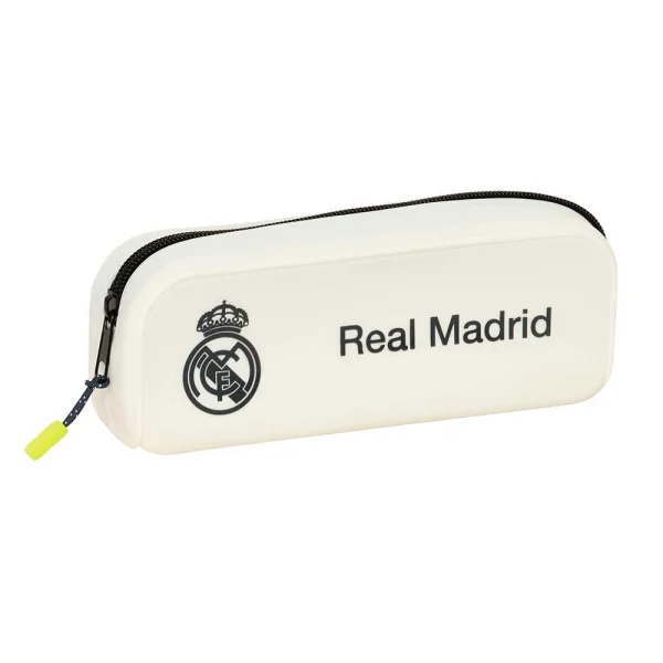 Safta Real Madrid Estuche Portatodo de 0.6L - 1 Compartimento - Silicona - Cierre con Cremallera - 18.5x7.5x5.5cm - Color Blanco