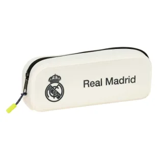 Safta Real Madrid Estuche Portatodo de 0.6L - 1 Compartimento - Silicona - Cierre con Cremallera - 18.5x7.5x5.5cm - Color Blanco
