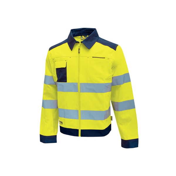 Upower Glare Chaqueta Funcional con Bolsillos Multifuncionales - Talla 2XL - Portatarjetas Retractil, Rayas Reflectantes, Triple Costuras, Proteccion DPI2, Certificacion CE - Color Amarillo