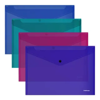 Erichkrause Glossy Vivid Sobre Polipropileno Tamaño А4 - Semitransparente - Cierre de Boton - Colores Surtidos · Pack de 12 uds.
