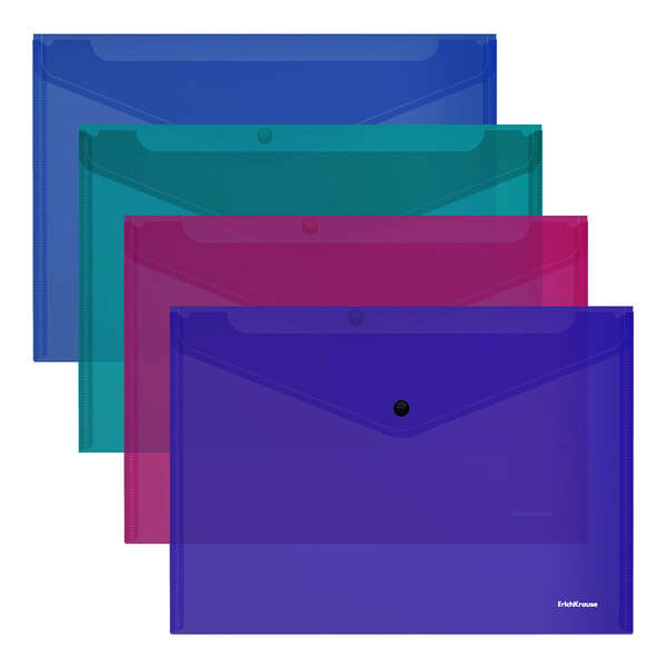 Erichkrause Glossy Vivid Sobre Polipropileno Tamaño А4 - Semitransparente - Cierre de Boton - Colores Surtidos · Pack de 12 uds.