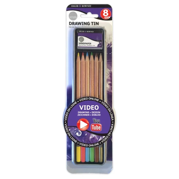 Daler Rowney Simply Pack de 8 Piezas - Lapices de Colores para Dibujo - Estuche Metalico - Colores Surtidos