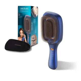 Cecotec HairCare Revitalize Blue Cepillo Reparador de Cabello - Multifuncional - Masaje Vibratorio - Emision de Iones Negativos - Microcorrientes EMS - Luz LED - Laser LLLT- Color Azul Marin
