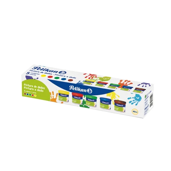 Pelikan Pack de 5 Botes de Pintura para Dedos - 40ml - Mezclable - Textura Mousse - Contiene Amargante Natural - Colores Surtidos