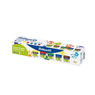 Pelikan Pack de 5 Botes de Pintura para Dedos - 40ml - Mezclable - Textura Mousse - Contiene Amargante Natural - Colores Surtidos