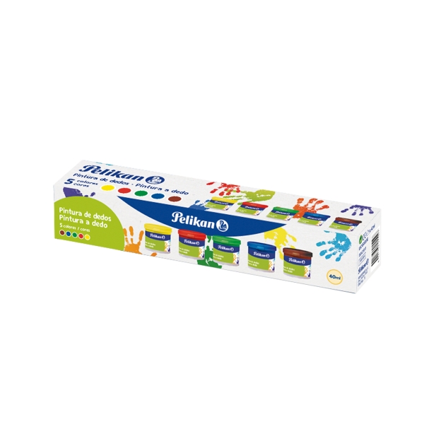 Pelikan Pack de 5 Botes de Pintura para Dedos - 40ml - Mezclable - Textura Mousse - Contiene Amargante Natural - Colores Surtidos