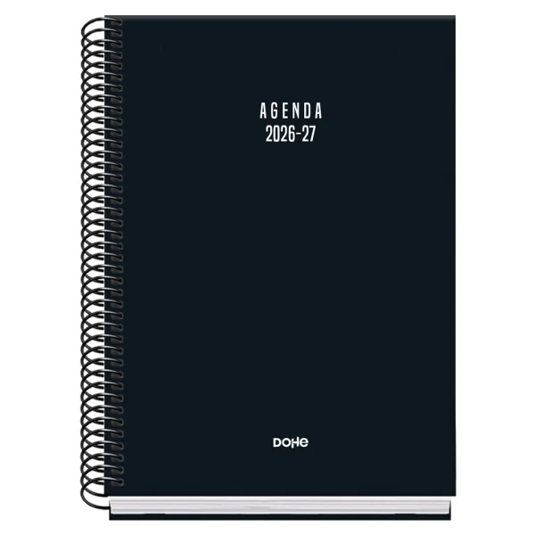 Dohe Basic Colour Vibes Agenda Escolar 26/27 - Formato A5 - Dia Pagina - Papel Offset Ahuesado 70g - Cubierta de Carton Plastificado - Espiral Metalica - Goma - 15x21x4cm - Color Negro
