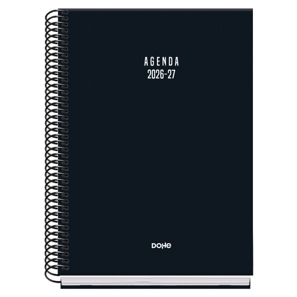 Dohe Basic Colour Vibes Agenda Escolar 26/27 - Formato A5 - Dia Pagina - Papel Offset Ahuesado 70g - Cubierta de Carton Plastificado - Espiral Metalica - Goma - 15x21x4cm - Color Negro