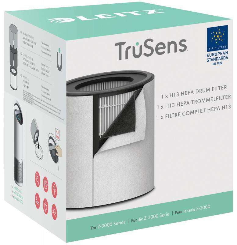 Leitz Trusens Z-3000/Z-3500 Filtro Hepa 3 en 1 H13 de Repuesto - Captura 99,95% de Particulas Ultrafinas - Lavable - Cambio Indicador - Compatible con Purificador de Aire Grande - Color Negr