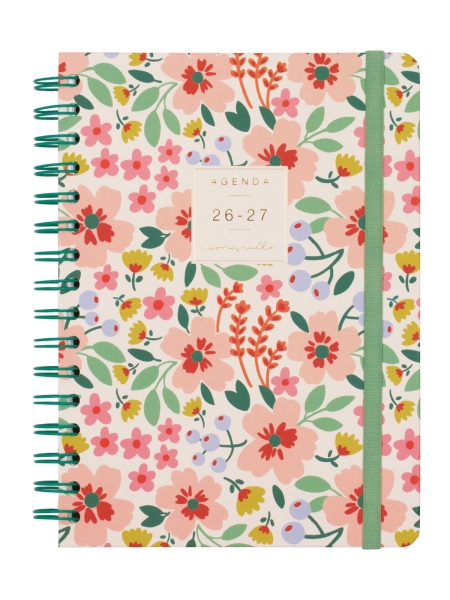 Finocam Moniquilla Agenda Escolar 26/27 en Catalan - Semana Vista Horizontal - Formato E10 - 155x212mm - Tapa Dura - Papel de 80g/m2 - Espiral Metalica - Multicolor