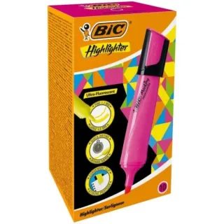 Bic Marking Highlighter Flat Marcador Fluorescente - Punta Biselada - Trazo entre 1.70 y 4.80 mm - Tinta con Base de Agua - Color Rosa · Pack de 10 uds.