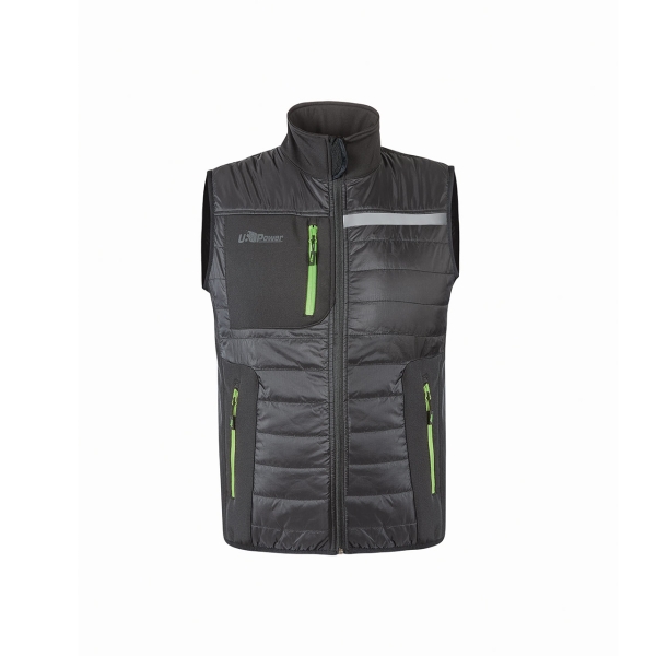 Upower Wall Chaleco de Trabajo con Relleno en Grafeno - Talla 2XL - Termorregulacion Avanzada, Repelente al Agua, Control Bacteriostatico, Multibolsillos, Detalles Reflectantes - Color Gris