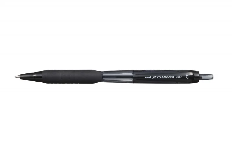 Uni-ball JetStream 101 Boligrafo de Tinta - Punta Bola 0.7mm - Trazo 0.35mm aprox. - Tinta de Secado Instantaneo - Grip de Goma - Color Negro · Pack de 12 uds.