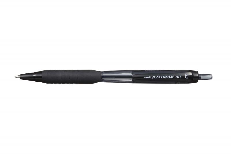 Uni-ball JetStream 101 Boligrafo de Tinta - Punta Bola 0.7mm - Trazo 0.35mm aprox. - Tinta de Secado Instantaneo - Grip de Goma - Color Negro · Pack de 12 uds.