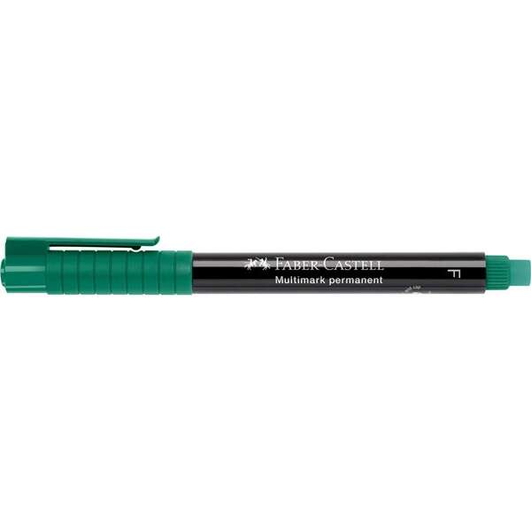 Faber-Castell Multimark Rotulador Permanente - Ancho de Trazo 0.6mm - Goma de Borrar Integrada - Resistente a la Luz y al Agua - Color Verde · Pack de 10 uds.