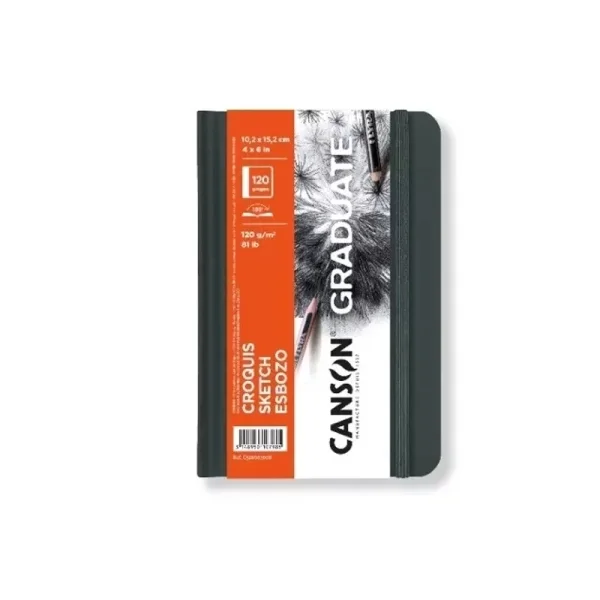 Canson Graduate Sketch Cuaderno con 60 Hojas - 10.2x15.2cm - 120g - Grano Fino - Tapa Dura - Color Blanco