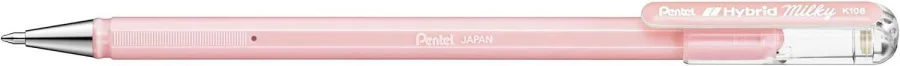 Pentel Hybrid Milky Boligrafo de Bola - Punta Fina 0.8mm - Trazo 0.4mm - Tinta de Gel Opaca - Color Rosa Pastel · Pack de 12 uds.