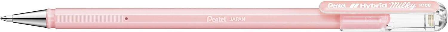 Pentel Hybrid Milky Boligrafo de Bola - Punta Fina 0.8mm - Trazo 0.4mm - Tinta de Gel Opaca - Color Rosa Pastel · Pack de 12 uds.