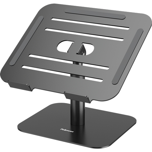 Fellowes Alumia Elevador para Portatil de Sobremesa hasta 15" - Ajustes de Altura entre15 y 30cm - Plataforma con Inclinacion Ajustable - Fabricado en Aluminio - Color Negro