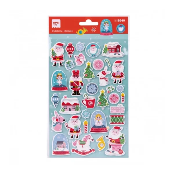 Apli Bolsa con 34 Pegatinas de Goma EVA Navideñas Bolas de Nieve - Adhesivo Permanente - Ideal para Scrapbooking y Decoracion - Fomenta Creatividad y Psicomotricidad Infantil