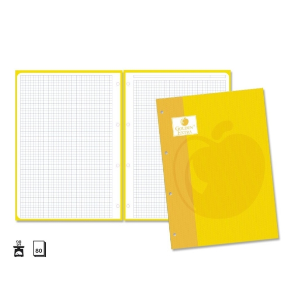 Golden Extra Recambio de 80 Hojas 90gr Cuadricula 4x4 - Formato A4 - 4 Taladros y Banda de Color Amarillo · Pack de 5 uds.