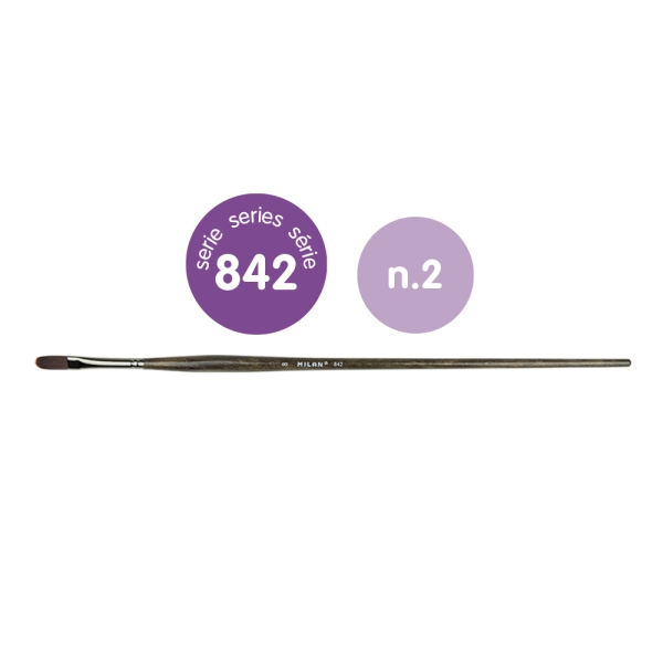 Milan 842 Pack de 6 Pinceles Lengua de Gato Numero 2 - Bolsa con Colgador - Pelo Sintetico - Mango Ergonomico - Color Madera Oscuro