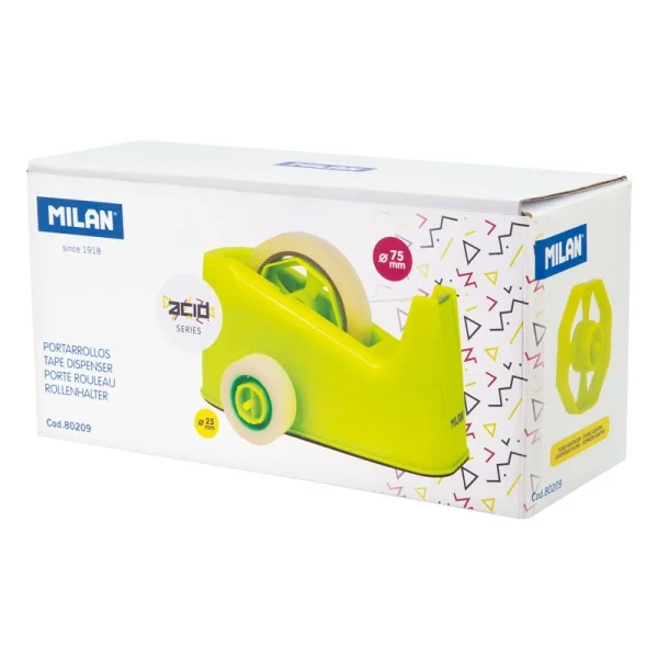 Milan Acid Portarrollos de Sobremesa - Doble Adaptador - Compatible con Cintas de 25mm y 75mm - Color Amarillo