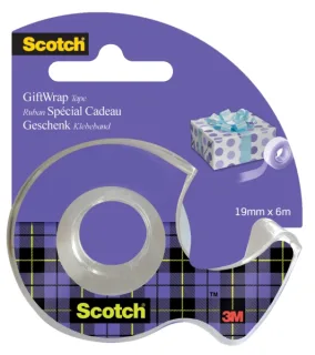 Scotch Giftwrap Cinta Adhesiva Satinada 19mm x 6m - Especial para Envolver Regalos - Incluye Dispensador - Color Transparente