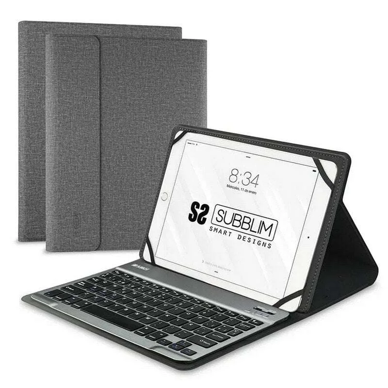 Subblim Teclado Bluetooth extraíble - Funda universal 9-10,1" - Diseño ultradelgado - Soporte ajustable - Acceso a todas las funciones - Sistema magnético - Resistente y adaptable - Inalámbrico - Bluetooth - Color Gris