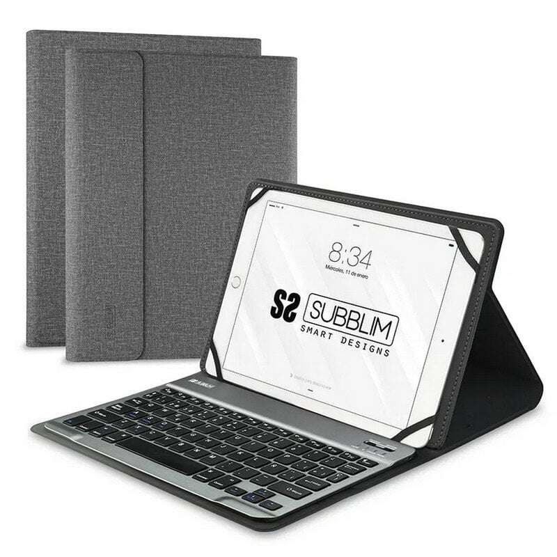 Subblim Teclado Bluetooth extraíble - Funda universal 9-10,1" - Diseño ultradelgado - Soporte ajustable - Acceso a todas las funciones - Sistema magnético - Resistente y adaptable - Inalámbrico - Bluetooth - Color Gris