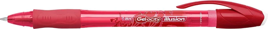 Bic Gel-ocity Illusion Boligrafo de Tinta Gel Borrable - Punta Media de 0.7mm - Recargable - Grip de Goma - Clip de Plastico - Color Rojo · Pack de 12 uds.