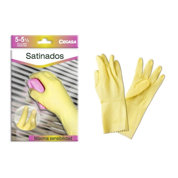 Cegasa Guantes de Latex Talla Mini 5-5 1/2 - Satinados - Uso General, Domestico, Limpieza - Espesor en Palma de 0,45mm - Color Amarillo