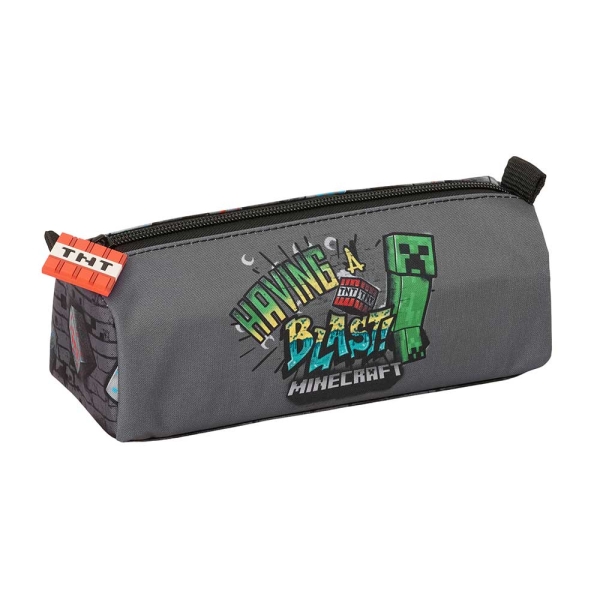 Safta Minecraft Graffiti Portatodo - 1 Compartimento con Cremallera - 21x8x7cm - Color Gris