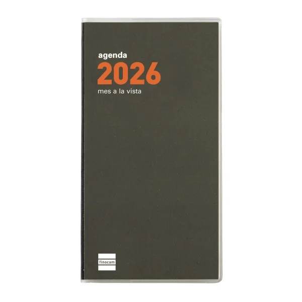 Finocam Min Agenda Plana en Catalan - Anual 2026 - Formato Pl4 - 83x6x154mm - Mes Vista - Color Verde Oscuro