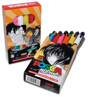 Posca PC-1MR Pack de 12 Marcadores de Pintura - Punta Roller de Fibra 0.7mm - Tinta Base al Agua - Resistente a la Luz - No Permanente - Colores Surtidos