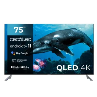 Cecotec V2 series VQU20075S Televisor Smart TV sin Marco de 75" QLED con Resolucion 4K UHD - Sistema Dolby - Procesador 4 Nucleos - Android TV 11 - HDMI 2.1 48Gbps - Chromecast Integrado - C