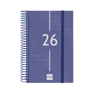 Finocam Year Agenda de Espiral en Catalan - Anual 2026 - Tapa Ligera - Formato E5 - 135x24x181mm - 1 Dia por Pagina - Color Azul