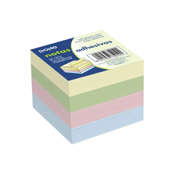 Dohe Cubo de 400 Notas Reposicionables - Tamaño 75x75mm - Papel de 75gr - Ideal para Oficina y Escuela - Colores Pastel Surtidos