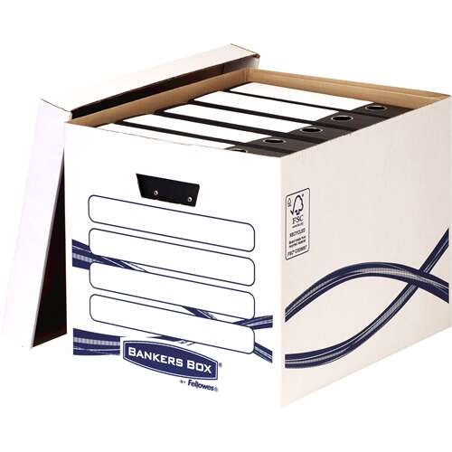 Fellowes Bankers Box Basic Maxi Contenedor de Archivos - Montaje Manual - Carton Reciclado Certificacion FSC - Dimensiones Internas 32x33x41cm · Pack de 10 uds.