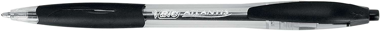 Bic Atlantis Classic Boligrafo Retractil - Punta de 1mm - Cuerpo Transparente con Grip - Color Negro · Pack de 12 uds.