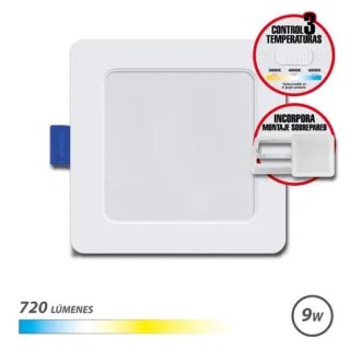 Elbat Downlight Cuadrado 9W - 720Lm - Selector 3 Temperaturas + Sobrepared - Color Blanco