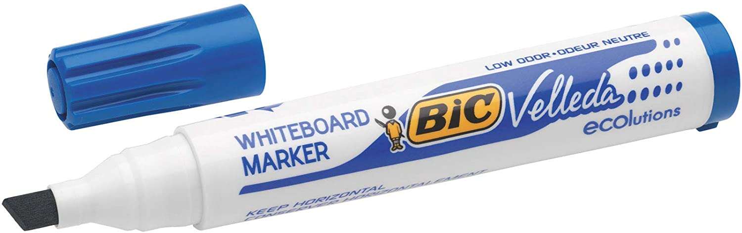 Bic Velleda 1751 ECOlutions Marcadores para Pizarra - Punta Biselada - Trazo entre 3mm y 5.5mm - Tinta con Base de Alcohol - Ecologico - Borrado Optimo - Color Azul · Pack de 12 uds.