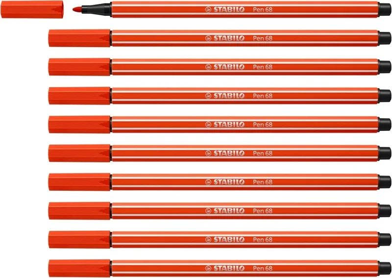 Stabilo Pen 68 Rotulador de Punta de Fibra - Trazo de 1mm aprox. - Tinta con Base de Agua - Color Rojo · Pack de 10 uds.
